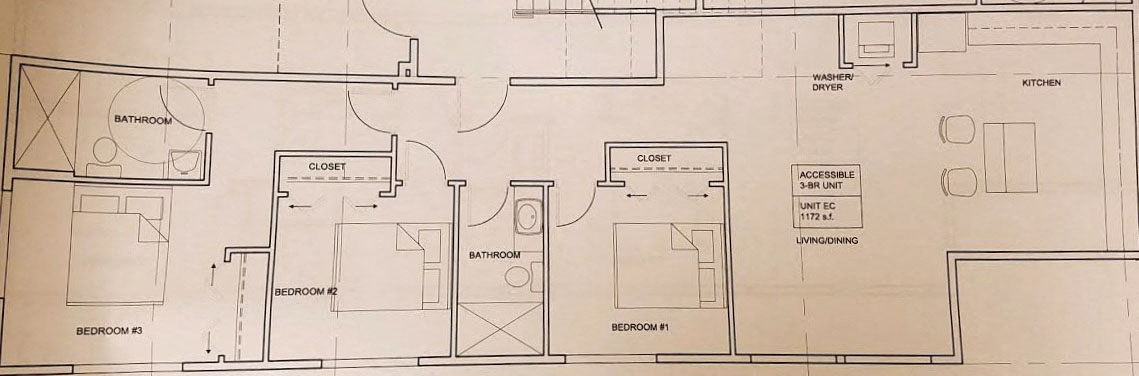Floor plan for 3 beds, 1 bath
